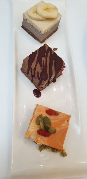 Raw cakes. Small bite at Wholesome Savour in Central Singapore