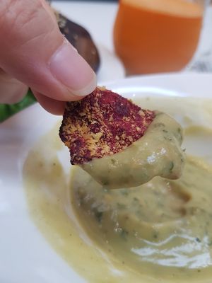 Beetroot chip dip at Wholesome Savour in Central Singapore