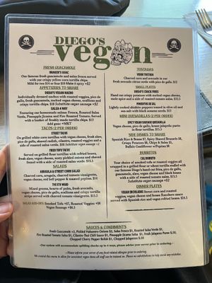 Seperate vegan menu  at Diego's in Newport