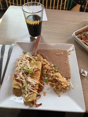 Enchiladas and a local brew   at Diego's in Newport