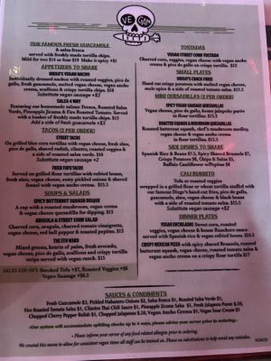 Vegan menu  at Diego's in Newport