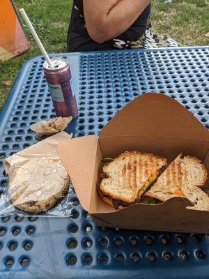 Mushroom sandwich and cookie at Vegetalien in Beacon