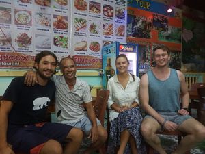 Chilling with Minh, father of Tiep (the owner). at Thien Phu Hostel in Phong Nha