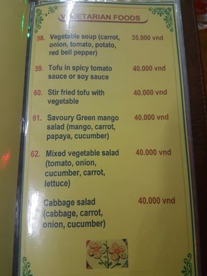 Veg menu! at Thien Phu Hostel in Phong Nha