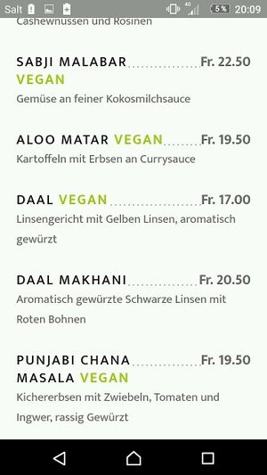 menu mains at Tadka Indisches in Zurich