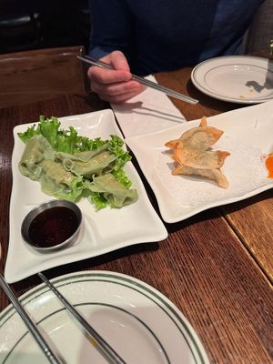 Fried stuffed won tons and dumplings  at Luanne's Wild Ginger - Dekalb in Brooklyn
