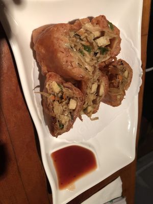 #crispy stuffed tofu skin wraps small plates   at LuAnne's Wild Ginger - Franklin in Brooklyn