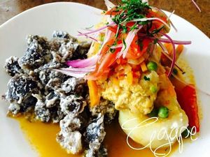 Sajta paceña at Agape Restaurante Vegetariano in Cochabamba