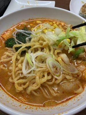 Spicy Ramen with handmade noodles at Gyoza no Umechan in Nikko