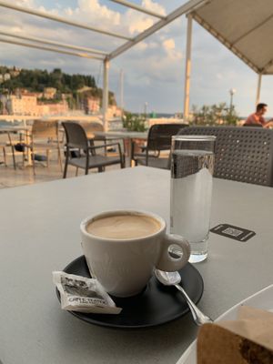 Coffee with Rice Mylk  at Caffe Teater in Piran