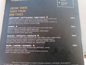 Raw cakes offer at Caffe Teater in Piran