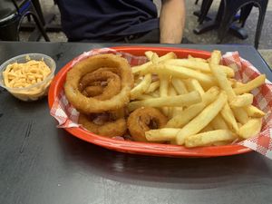 Onion rings and fries  at Lord of the Fries in Surfers Paradise