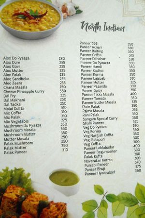 menu at Sangam Sweets in Kathmandu