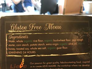 Gluten free, vegan crust ingredients at Pizza in Trevi in Rome