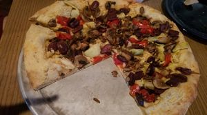 Hummus pizza not on menu but bomb at Mellow Mushroom in Raleigh