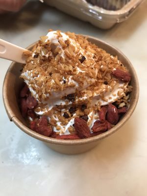 Coconut soft serve with granola and gogi berries  at Taco Dumbo - Penn Plaza in New York City