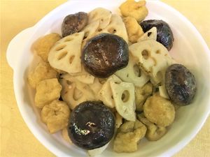 Lotus root, mushroom & tofu at A Mi Tuo Fo Su Xin Yuan 阿彌陀佛素心園 in New Territories