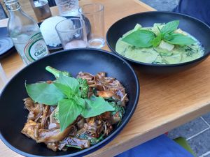 Noodles and green curry at Chang Ba Thai Restaurant in Haifa