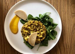 amazing salad with probiotic cultured nut cheese at Cafe Parallel 43 in Sofia