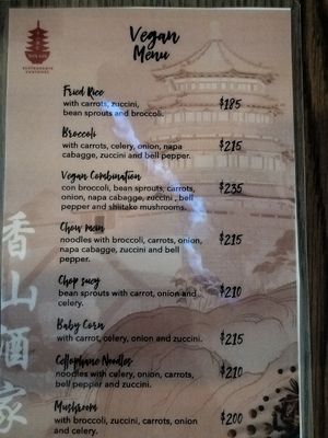 English menu at Jeon San in La Paz