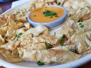 Crispy Yuba - Phoenix Bean yuba, airfried, served with romesco sauce (gluten-free) at Strange Town in Milwaukee