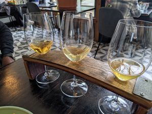 Flight of Orange Wines at Strange Town in Milwaukee