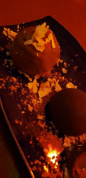 Chocolate ice cream and truffle. at Strange Town in Milwaukee