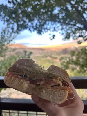 AHH! Vegan patty on the back deck   at River Rock Roasting Company in La Verkin