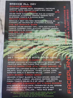 Menu March 2022 at FacePlant in Geelong