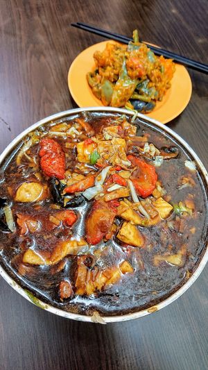 lor mee with brinjal, pumpkin, and long bean at Yi Xin Vegetarian 一心素食 in Central Singapore