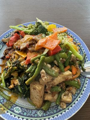 Breakfast, mixed selection from glass window.   at Yi Xin Vegetarian 一心素食 in Central Singapore