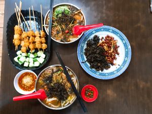 Love the assam laksa alot (5sgd), and the peanur side dish! at Yi Xin Vegetarian 一心素食 in Central Singapore