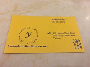 Business Card at Yashoda Indian Restaurant in Nha Trang