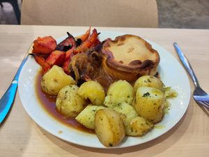 Eden pie with potatoes, roast veg & gravy at Eden Project in St Austell