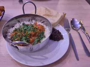 Squash curry with mango chutney & poppadom at Eden Project in St Austell