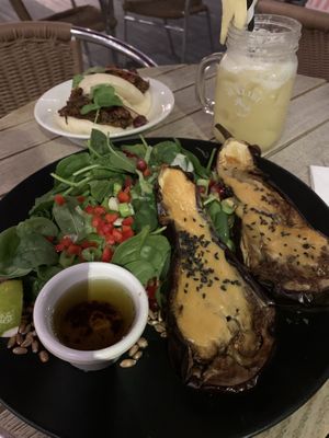 Glazed miso aubergine  at Wulf & Lamb Chelsea in London