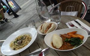 Mushroom pasta / smoked tofu baos / pie at Wulf & Lamb Chelsea in London
