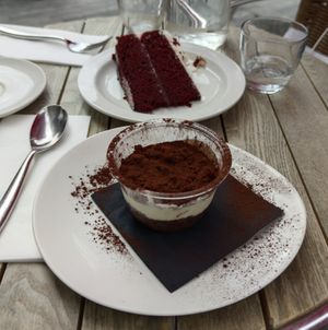 Red Velvet cake and tiramisu at Wulf & Lamb Chelsea in London