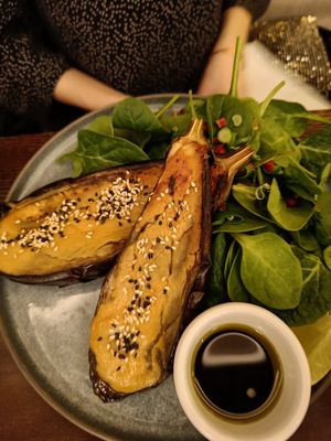 Glazed miso aubergine at Wulf & Lamb Chelsea in London