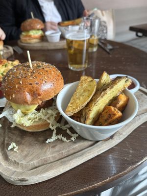 Truffle Burger and chips!  at Wulf & Lamb Chelsea in London