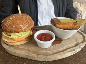 Wulf Burger and chips  at Wulf & Lamb Chelsea in London