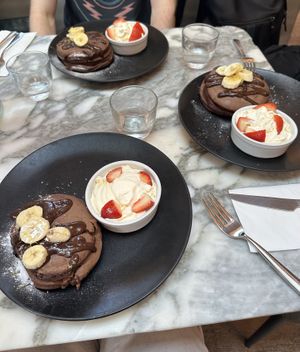 Chocolate pancakes   at Wulf & Lamb Chelsea in London