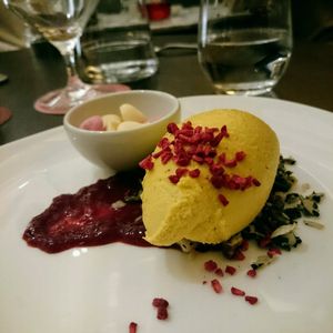 mango and passionfruit cheesecake  at Wulf & Lamb Chelsea in London