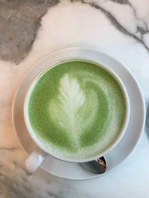 Matcha latte at Wulf & Lamb Chelsea in London