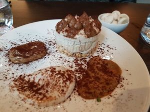 tiramisu with mini aquafaba meringues at Wulf & Lamb Chelsea in London