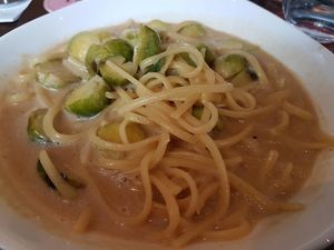 pasta with brussels sprouts in white wine cheese sauce at Wulf & Lamb Chelsea in London