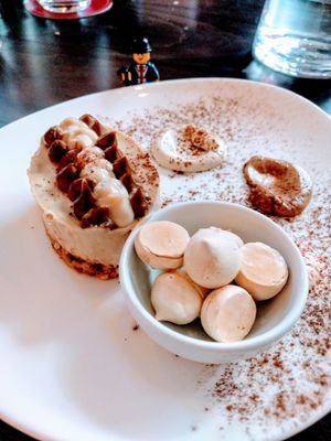 Tiramisu with aquafaba meringue drops at Wulf & Lamb Chelsea in London