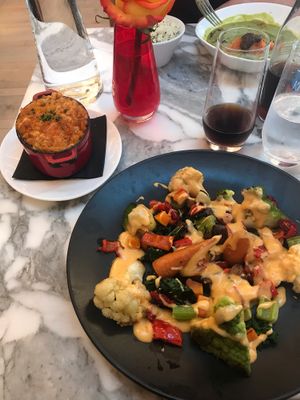 Mac and cheese side and roast veg with cheese   at Wulf & Lamb Chelsea in London