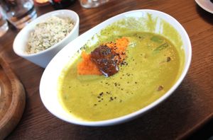 Green coconut curry with sweet potato mash.  at Wulf & Lamb Chelsea in London