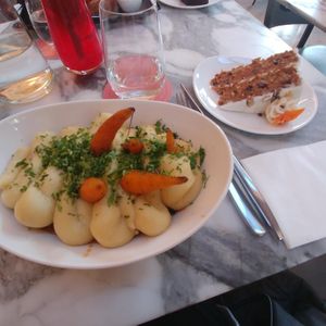 Wulf Pie with a slice of carrot cake at Wulf & Lamb Chelsea in London